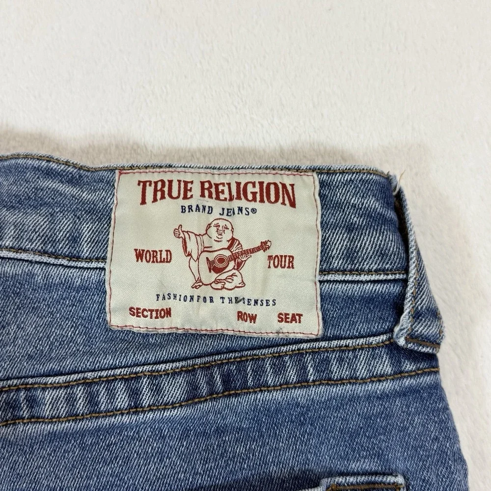 True Religion Ricky Relaxed Straight Jeans Mens 32x33 Blue Stretch USA *Flaw*